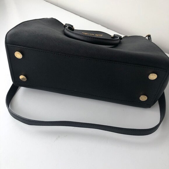 MK MICHAEL KORS SUTTON Saffiano Leather Black Gold Med Handbag 12.5 x 9 x 4" - Picture 12 of 16